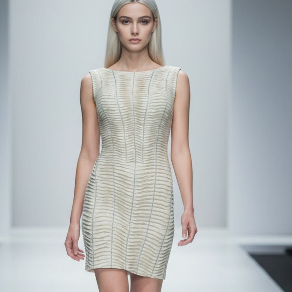 Herve Leger Ivory Sleeveless Chain Dress S